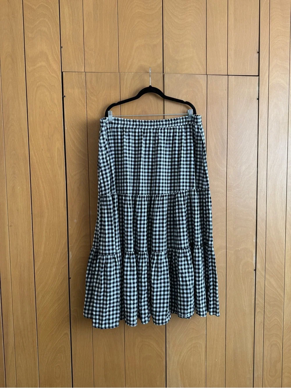 Tiered Gingham Maxi Skirt in Black & White